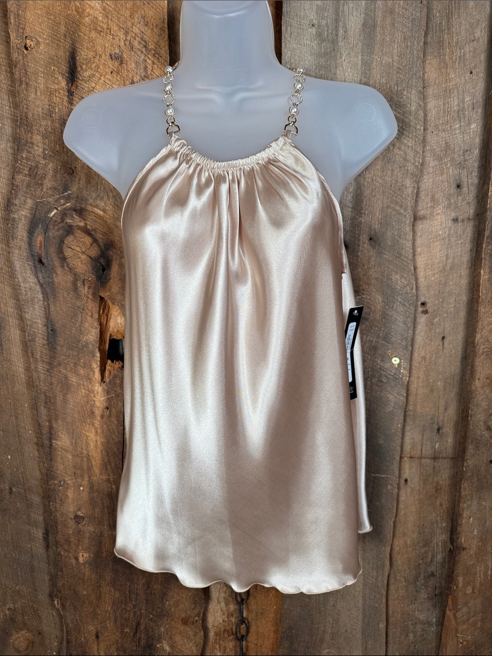 Nicole Miller Satin Halter Camisole with Chain Straps - Champagne -NWT